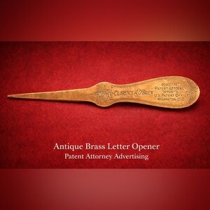 ✨ Antique Brass Advertising Letter Opener Clarence A. O’Brien Patent Attorney